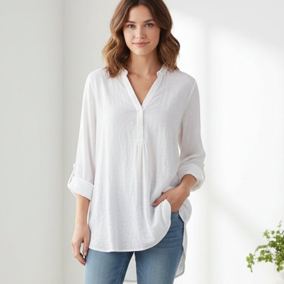 Aritzia Babaton Julien Shirt Blouse Top Rolled Sleeve White Neutral Size XS - Picture 1 of 10